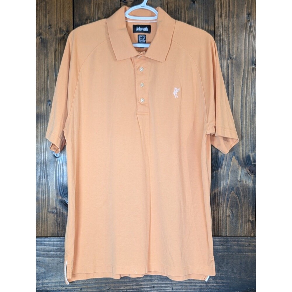 Ashworth Mens Peach Short Sleeve EZ Tech Cotton Golf Polo Shirt L